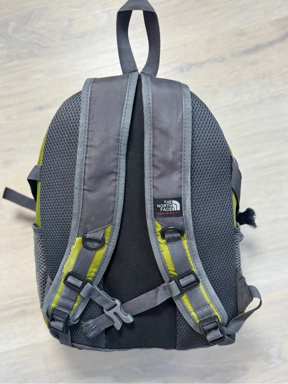 The North Face Backpack Lime Green Gray Mesh Side Pockets Unisex